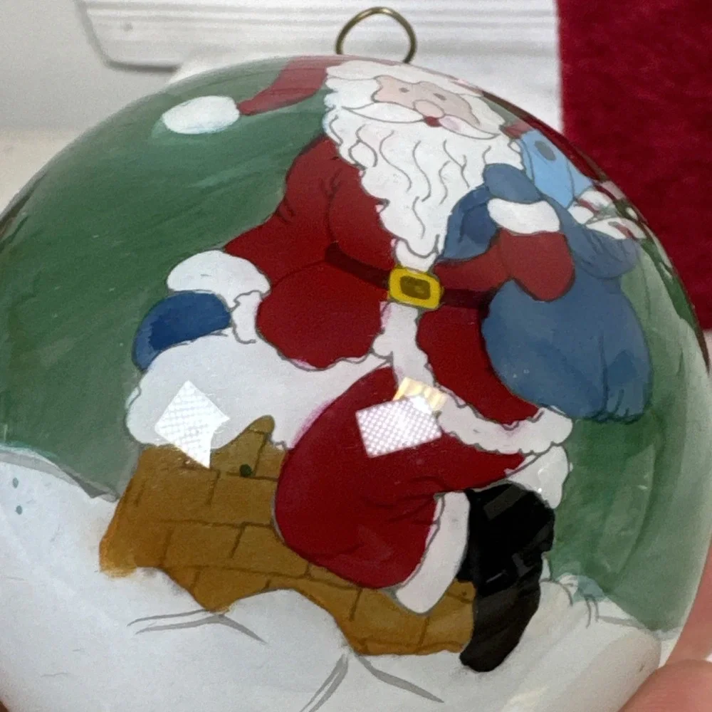 Christmas House Hand Painted Santa Claus Glass Ornament Velvet Box